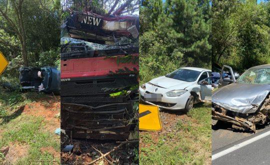 Grave : Acidente envolvendo dois caminhões e três carros deixa 12 feridos na BR-280 em SC