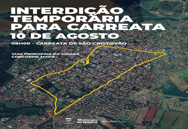 Guaíra: Município informa sobre interdições de trânsito para a realização da Carreata de São Cristóvão