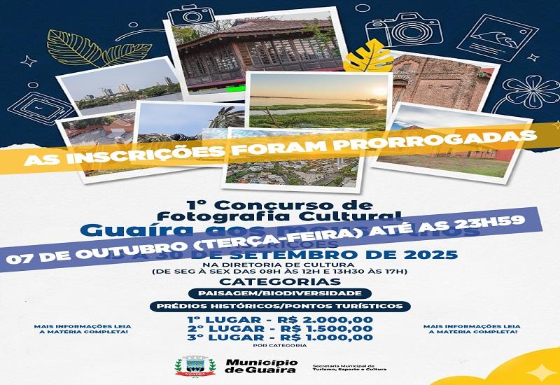 Atenção: Município de Guaíra prorroga inscrições para Concurso de Fotografia
