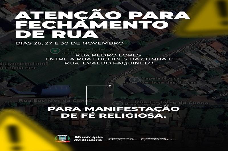 Município de Guaíra informa interdição de via para manifestação religiosa