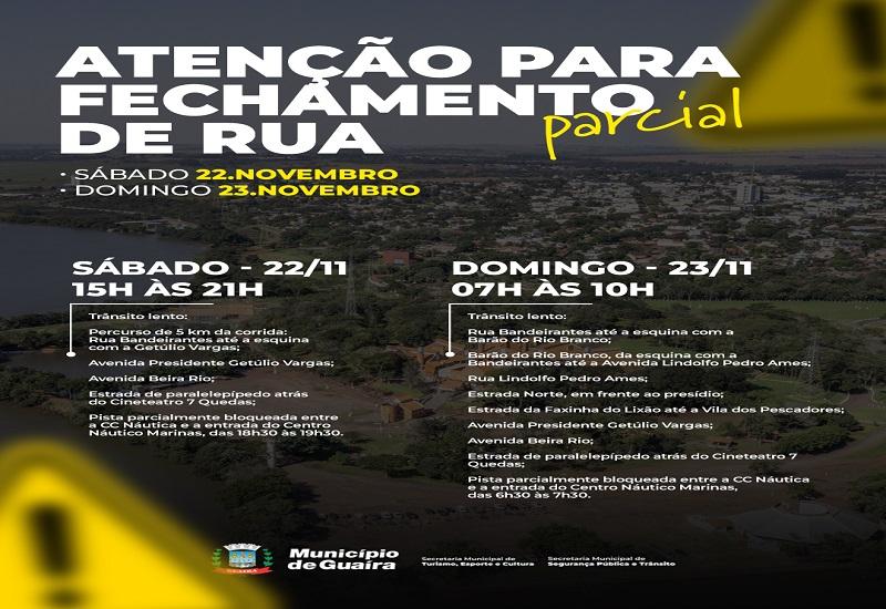 Município de Guaíra informa interdições parciais e trânsito lento durante a competição GX Extreme