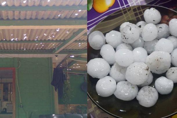 Tempestade de Granizo com pedras do tamanho de ovos atinge o Paraná e faz furos em telhados