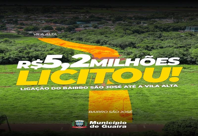 Guaíra avança em obra histórica de novo acesso entre Vila Alta, Jardim Internacional e Bairro São José