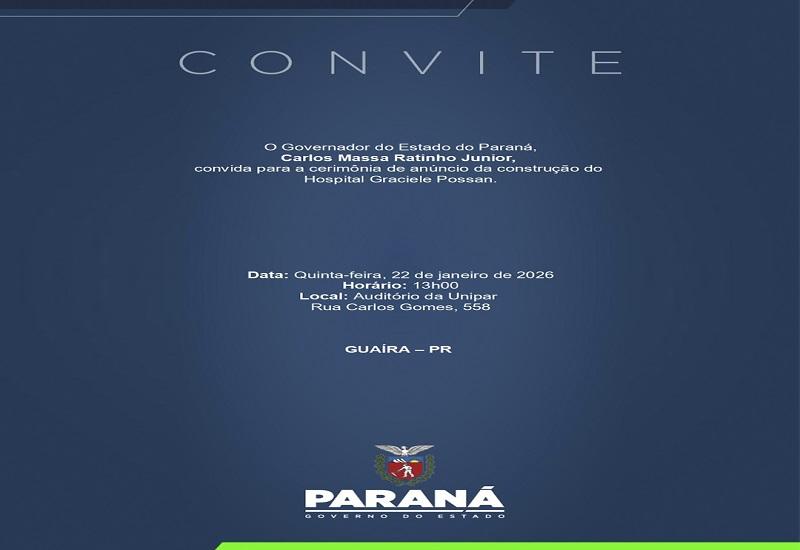 Guaíra recebe Governador do Paraná para anúncio histórico do Hospital Regional Graciele Possan