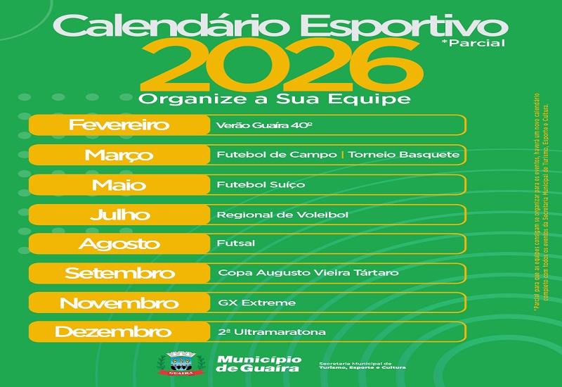 Município de Guaíra divulga calendário parcial do esporte e garante mais tempo para formação de equipes em 2026