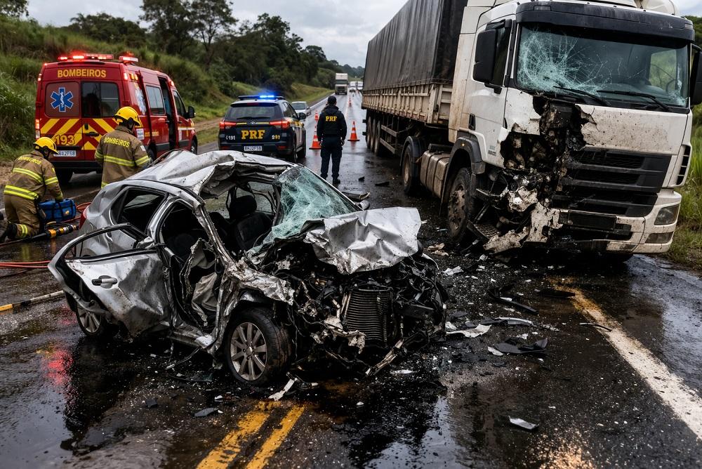 Casal morre após acidente entre carro e caminhão na BR-163