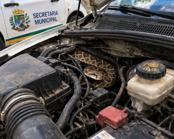 Cascavel é encontrada dentro do motor de carro de secretaria municipal em MT