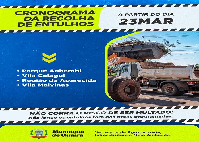 Cronograma de recolha de entulhos - 23 A 26 DE Março