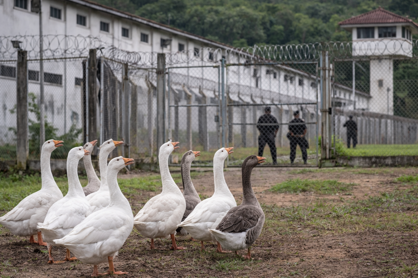 Gansos são usados para monitorar detentos em presídio de Santa Catarina