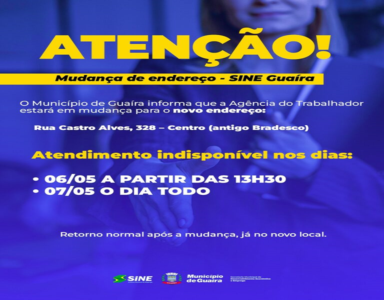 Guaíra: Agência do Trabalhador de Guaíra suspende atendimentos temporariamente para mudança de endereço