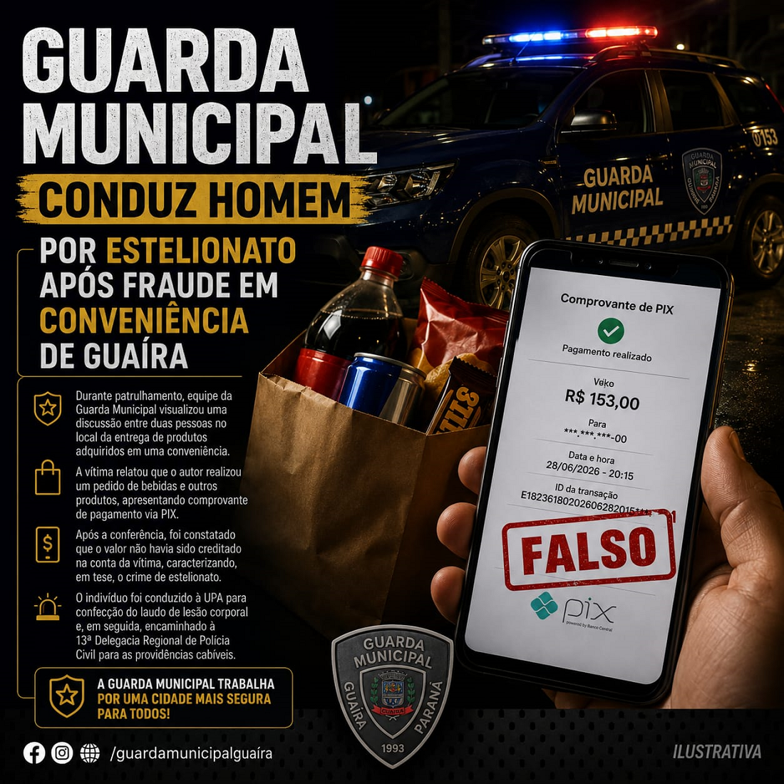 Guaíra: Guarda Municipal conduz homem por estelionato após fraude em conveniência de Guaíra 