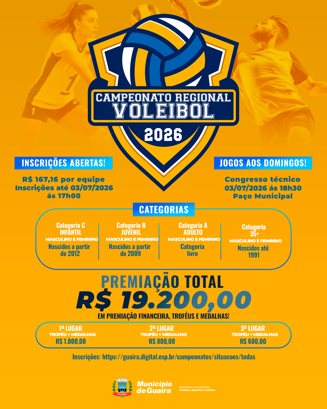 Guaíra: Inscrições Abertas para o 4º Campeonato Regional de Voleibol de Guaíra