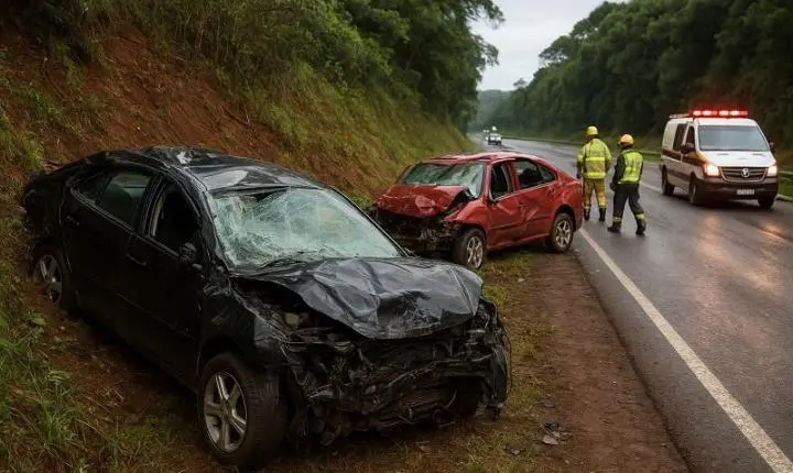 Acidente Fatal: Batida entre carros deixa dois mortos e três feridos após queda em ribanceira na BR-282