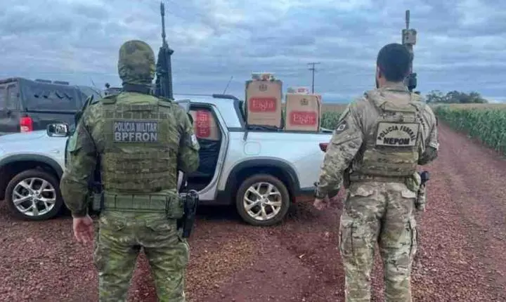 Carga de cigarros paraguaios é apreendida após fuga em área rural de Guaíra