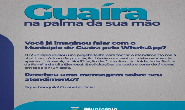 Guaíra: WhatsApp passa a ser canal de atendimento em projeto teste do Município de Guaíra
