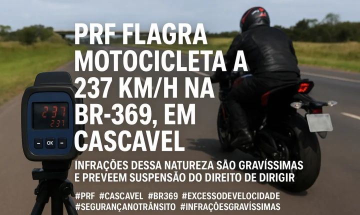 Imprudência: PRF flagra motocicleta a 237 km/h na BR-369, em Cascavel