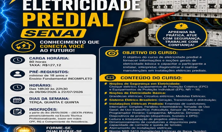 Oportunidade: Curso de Eletricidade Predial está com inscrições abertas em Guaíra